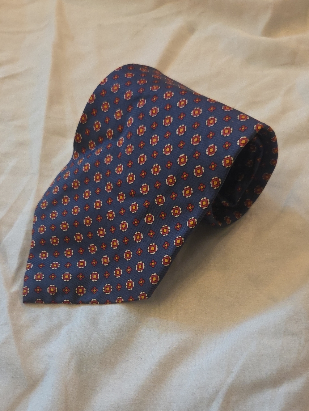 Polo Ralph Lauren Blue Silk Tie with Red and Yellow Medallions